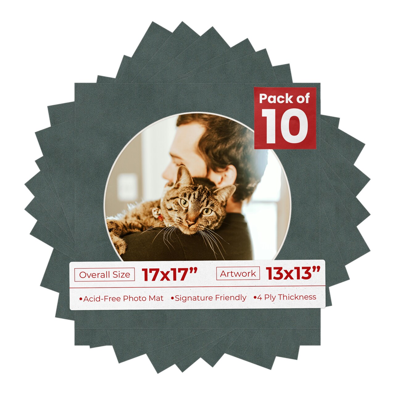 Dark Grey Suede Mat Board for 17x17 Frames - Circle Opening for 13x13 Photos